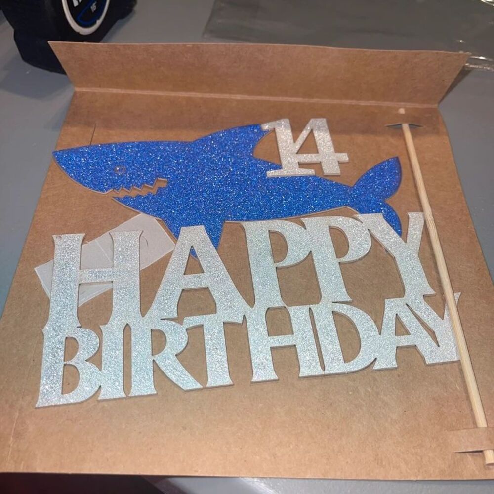 Shark 14th Birthday Cake Topper Blue Glitter Shark Silver Happy Birthday Decor